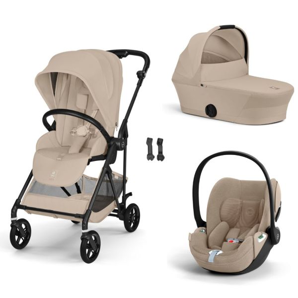 Poussette trio Melio Carbon 6 Almond Beige avec siège auto Cloud T i-Size Tissu Plus et nacelle