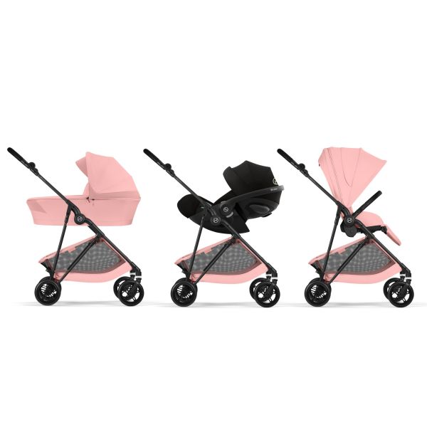 Poussette trio Melio Carbon 6 Candy Pink avec siège auto Cloud G i-Size et nacelle