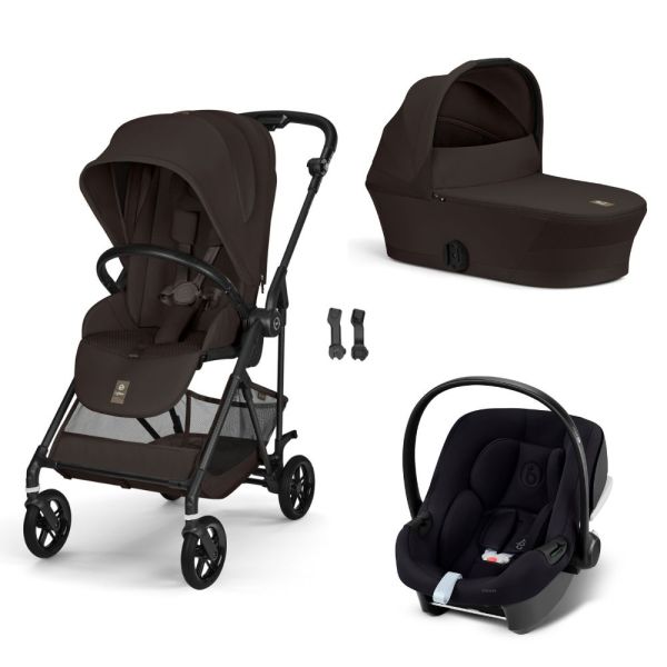 Poussette trio Melio Carbon 6 Chocolate Brown avec siège auto Aton B2 i-Size et nacelle