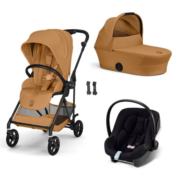 Poussette trio Melio Carbon 6 Cinnamon Yellow avec siège auto Aton B2 i-Size et nacelle