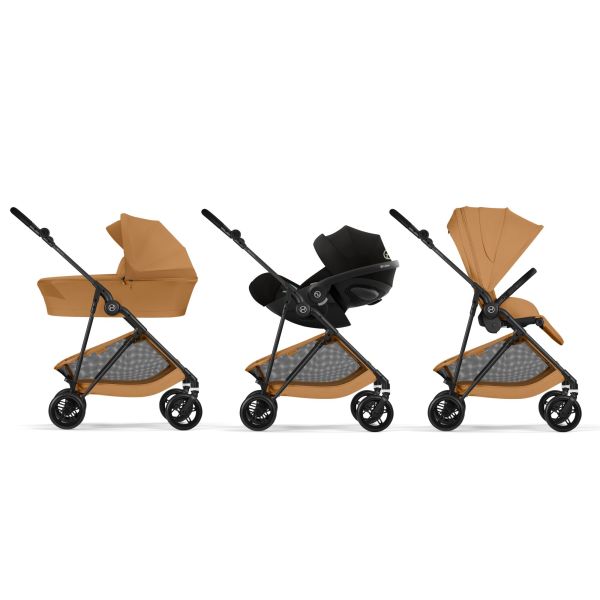 Poussette trio Melio Carbon 6 Cinnamon Yellow avec siège auto Cloud G i-Size et nacelle