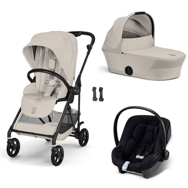 Poussette trio Melio Carbon 6 Dune Grey avec siège auto Aton B2 i-Size et nacelle