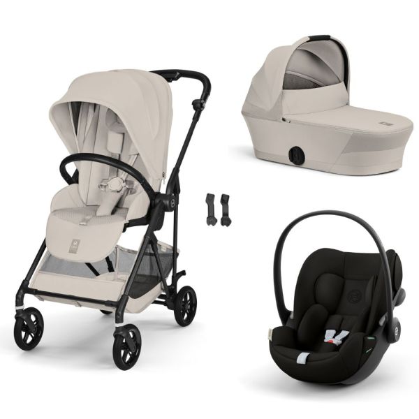 Poussette trio Melio Carbon 6 Dune Grey avec siège auto Cloud G i-Size et nacelle