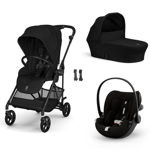 Poussette trio Melio Carbon 6 Magic Black avec siège auto Cloud G3 i-Size Tissu Plus et nacelle