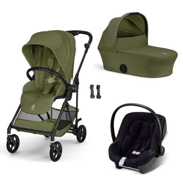 Poussette trio Melio Carbon 6 Moss Green avec siège auto Aton B2 i-Size et nacelle