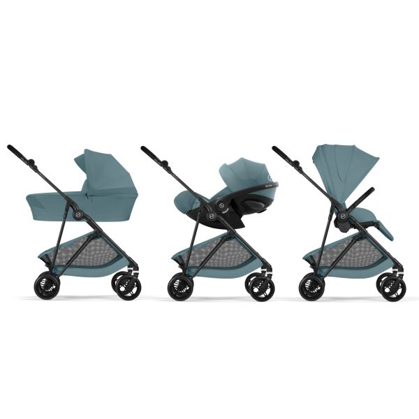 Poussette trio Melio Carbon 6 Stormy Blue avec siège auto Cloud G i-Size et nacelle