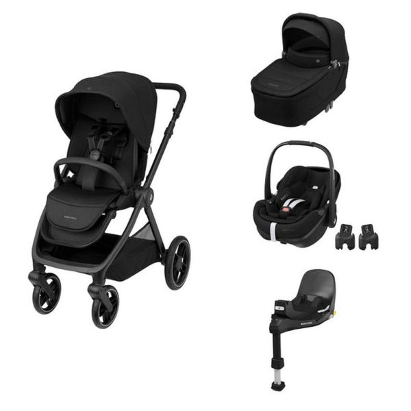 Poussette trio Oxford + Siège auto Pebble 360 Pro² + nacelle Sense Twillic Black + Base FamilyFix 360 Pro
