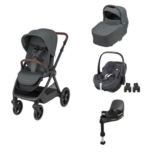 Poussette trio Oxford + Siège auto Pebble 360 Pro² + nacelle Sense Twillic Graphite + Base FamilyFix 360 Pro