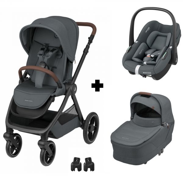 Poussette trio Oxford + Siège auto Pebble S + nacelle Sense Graphite