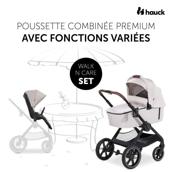 Poussette trio Walk N Care Beige avec coque drive N Care et base isofix