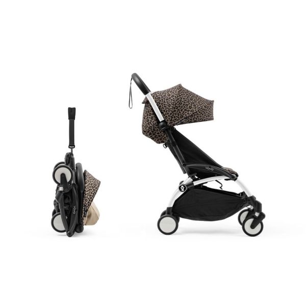 Poussette Trio YOYO 3 pack 0+ & 6+ et siège auto Aton B2 Black - Châssis Blanc - Leopard / Noir