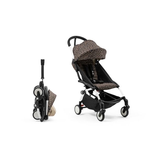 Poussette Trio YOYO 3 pack 0+ & 6+ et siège auto Aton B2 Black - Châssis Blanc - Leopard / Noir