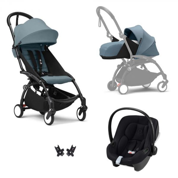 Poussette Trio YOYO 3 pack 0+ & 6+ et siège auto Aton B2 Black - Châssis noir - Aqua