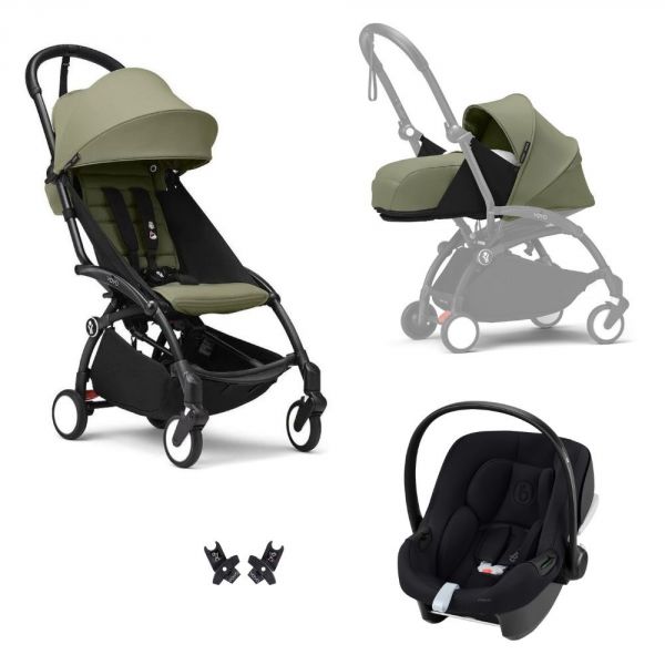 Poussette Trio YOYO 3 pack 0+ & 6+ et siège auto Aton B2 Black - Châssis noir - Olive
