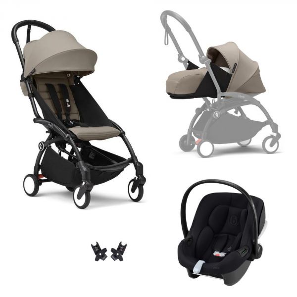 Poussette Trio YOYO³ pack 0+ & 6+ + siège auto Aton B2 i-Size - Châssis noir - taupe