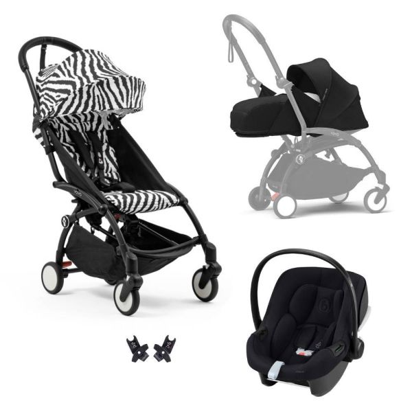 Poussette Trio YOYO 3 pack 0+ & 6+ et siège auto Aton B2 Black - Châssis noir - Zebra / Noir