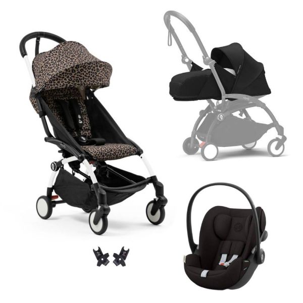 Poussette Trio YOYO 3 pack 0+ & 6+ + siège auto Cloud G Black - Châssis Blanc - Leopard / Noir