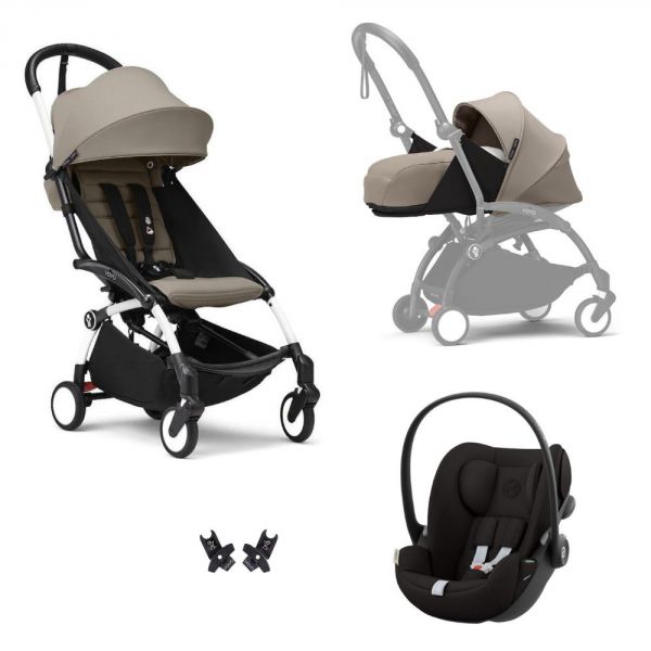 Poussette Trio YOYO 3 pack 0+ & 6+ + siège auto Cloud G Black - Châssis Blanc - Taupe