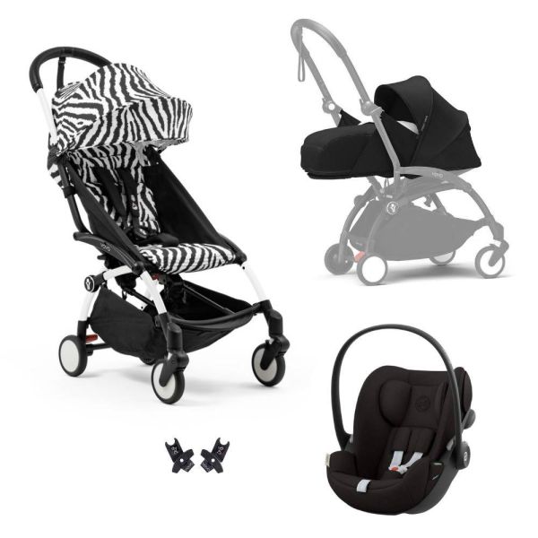 Poussette Trio YOYO 3 pack 0+ & 6+ + siège auto Cloud G Black - Châssis Blanc - Zebra / Noir