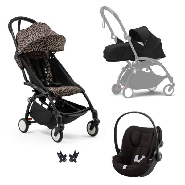 Poussette Trio YOYO 3 pack 0+ & 6+ et siège auto Cloud G Black - Châssis noir - Leopard / Noir