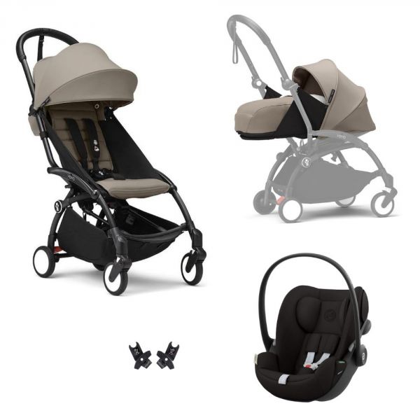 Poussette Trio YOYO 3 pack 0+ & 6+ et siège auto Cloud G Black - Châssis noir - Taupe