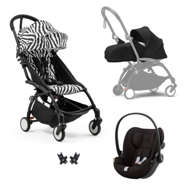 Poussette Trio YOYO 3 pack 0+ & 6+ et siège auto Cloud G Black - Châssis noir - Zebra / Noir