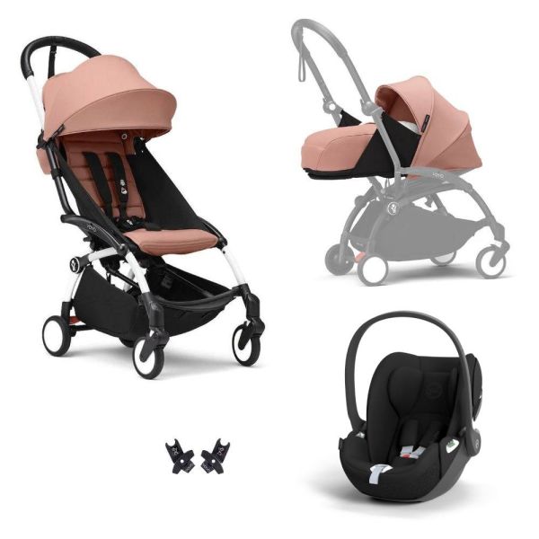 Poussette Trio YOYO 3 pack 0+ & 6+ + siège auto Cloud T Black - Châssis blanc - Ginger