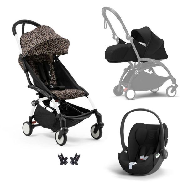 Poussette Trio YOYO 3 pack 0+ & 6+ + siège auto Cloud T Black - Châssis blanc - Léopard / Noir