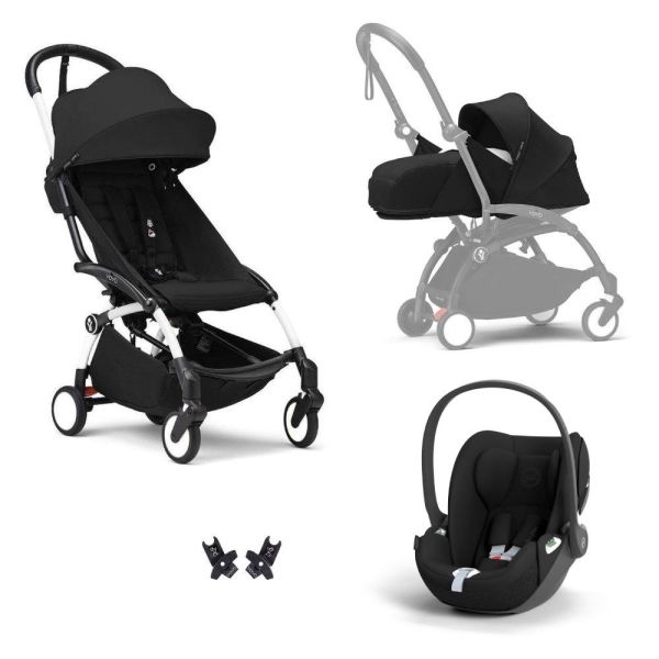 Poussette Trio YOYO 3 pack 0+ & 6+ + siège auto Cloud T Black - Châssis blanc - Noir