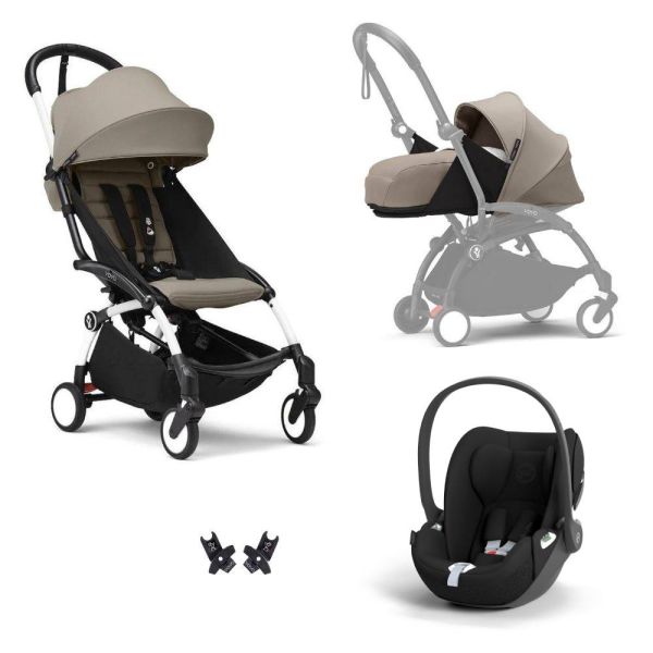 Poussette Trio YOYO 3 pack 0+ & 6+ + siège auto Cloud T Black - Châssis blanc - Taupe