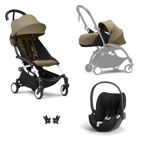 Poussette Trio YOYO 3 pack 0+ & 6+ + siège auto Cloud T Black - Châssis blanc - Toffee