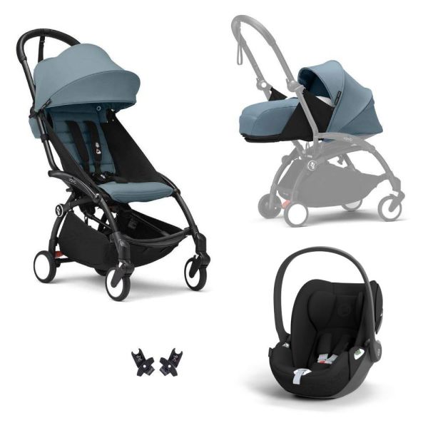 Poussette Trio YOYO 3 pack 0+ & 6+ + siège auto Cloud T Black - Châssis noir - Aqua