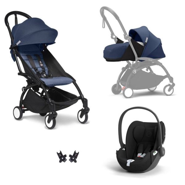 Poussette Trio YOYO 3 pack 0+ & 6+ + siège auto Cloud T Black - Châssis noir - Bleu Air France
