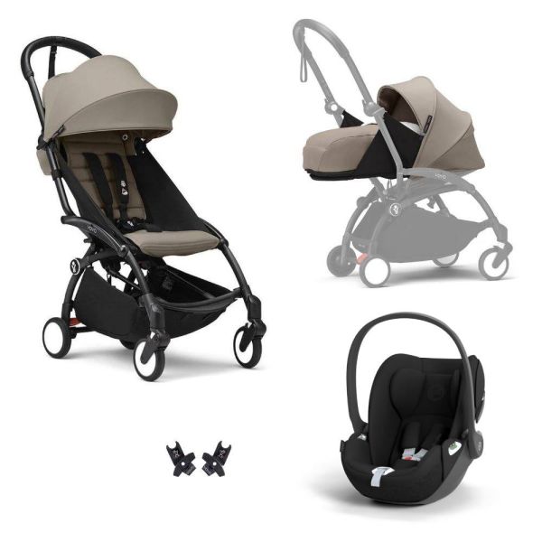 Poussette Trio YOYO 3 pack 0+ & 6+ + siège auto Cloud T Black - Châssis noir - Taupe
