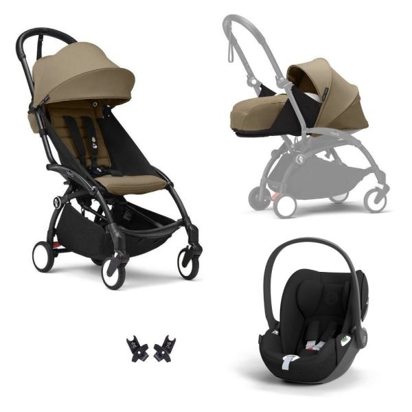 Poussette Trio YOYO 3 pack 0+ & 6+ + siège auto Cloud T Black - Châssis noir - Toffee