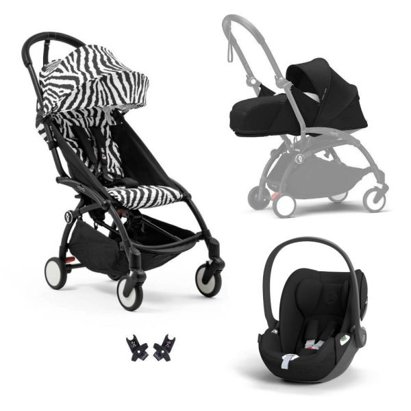 Poussette Trio YOYO 3 pack 0+ & 6+ + siège auto Cloud T Black - Châssis noir - Zebra / Noir