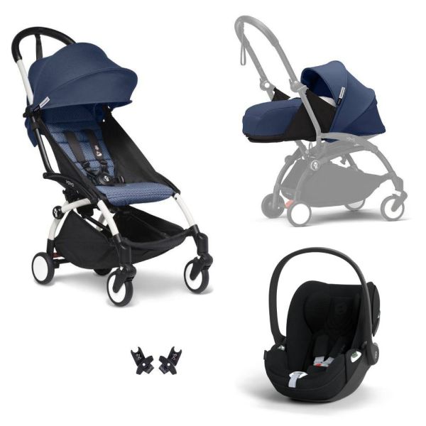 Poussette Trio YOYO 3 pack 0+ & 6+ + siège auto Cloud T plus Black - Châssis blanc - Bleu Air France