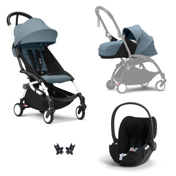 Poussette Trio YOYO 3 pack 0+ & 6+ + siège auto Cloud T plus Black - Châssis blanc - Aqua