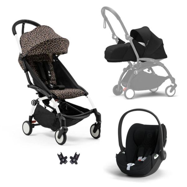 Poussette Trio YOYO 3 pack 0+ & 6+ + siège auto Cloud T plus Black - Châssis blanc - Léopard / Noir