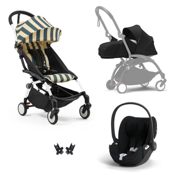 Poussette Trio YOYO 3 pack 0+ & 6+ + siège auto Cloud T plus Black - Châssis blanc - Monaco / Noir