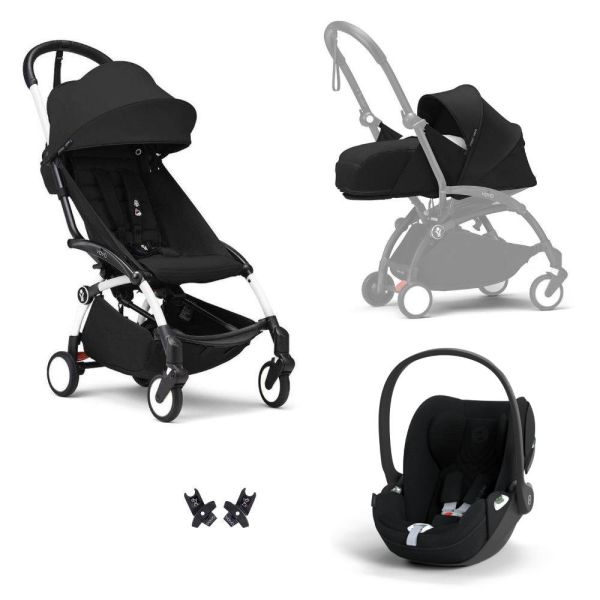 Poussette Trio YOYO 3 pack 0+ & 6+ + siège auto Cloud T plus Black - Châssis blanc - Noir