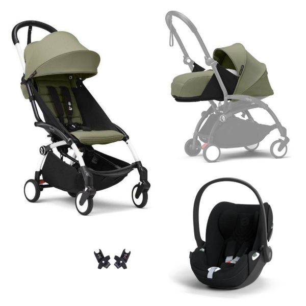 Poussette Trio YOYO 3 pack 0+ & 6+ + siège auto Cloud T plus Black - Châssis blanc - Olive