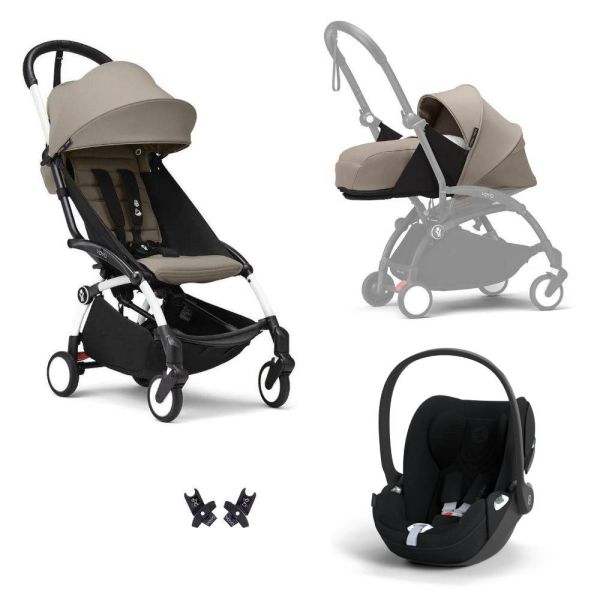 Poussette Trio YOYO 3 pack 0+ & 6+ + siège auto Cloud T plus Black - Châssis blanc - Taupe