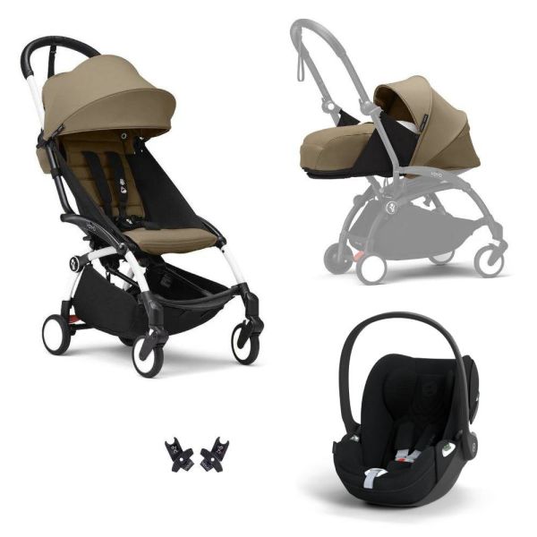 Poussette Trio YOYO 3 pack 0+ & 6+ + siège auto Cloud T plus Black - Châssis blanc - Toffee