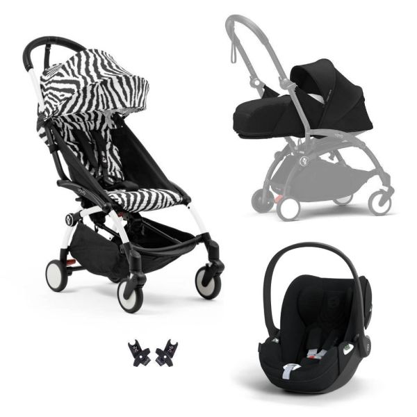 Poussette Trio YOYO 3 pack 0+ & 6+ + siège auto Cloud T plus Black - Châssis blanc - Zebra / Noir