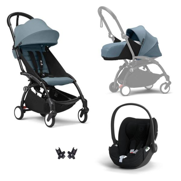 Poussette Trio YOYO 3 pack 0+ & 6+ + siège auto Cloud T plus Black - Châssis noir - Aqua
