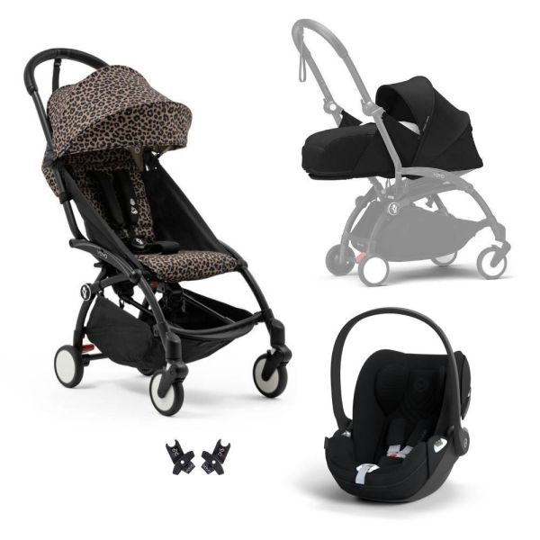 Poussette Trio YOYO 3 pack 0+ & 6+ + siège auto Cloud T plus Black - Châssis noir - Léopard / Noir