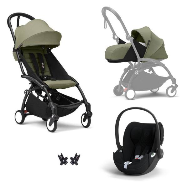 Poussette Trio YOYO 3 pack 0+ & 6+ + siège auto Cloud T plus Black - Châssis noir - Olive
