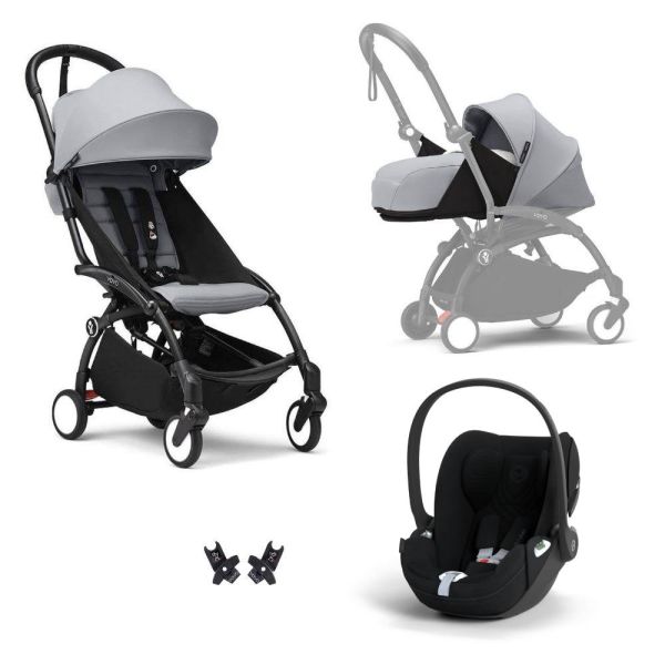 Poussette Trio YOYO 3 pack 0+ & 6+ + siège auto Cloud T plus Black - Châssis noir - Stone