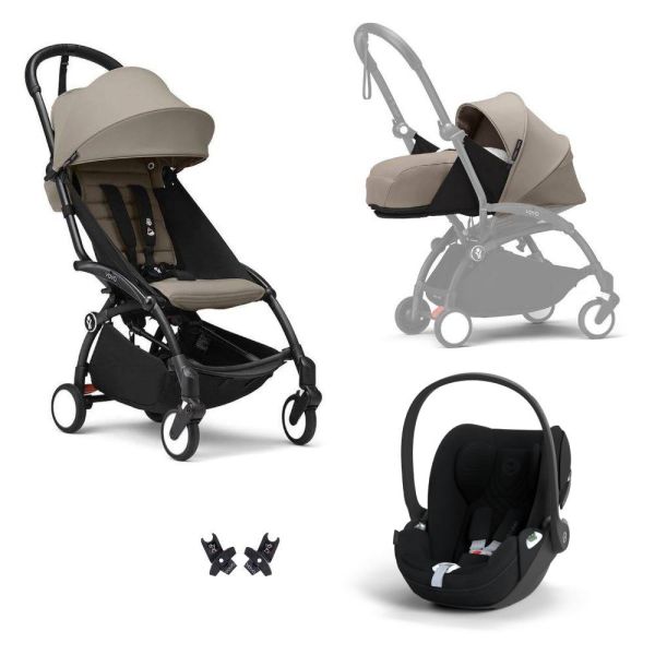 Poussette Trio YOYO 3 pack 0+ & 6+ + siège auto Cloud T plus Black - Châssis noir - Taupe